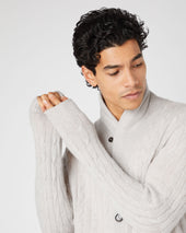 Men's Garrick Shawl Cable Cashmere Cardigan Pebble Grey