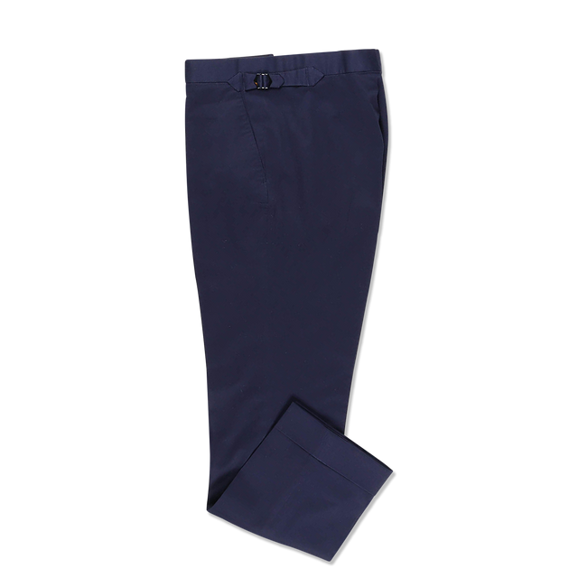 Flat Front Trouser in Navy Stretch Cotton