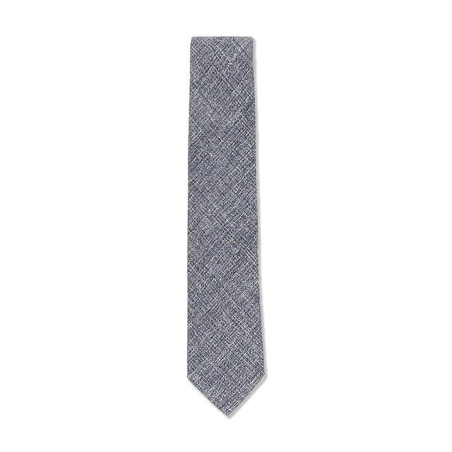 Textured Tie in Navy Wool, Linen & Cotton