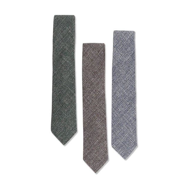 Textured Tie in Green Wool, Linen & Cotton