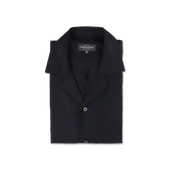 Riviera Collar Safari Shirt in Black Linen