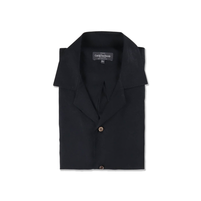 Riviera Collar Safari Shirt in Black Linen