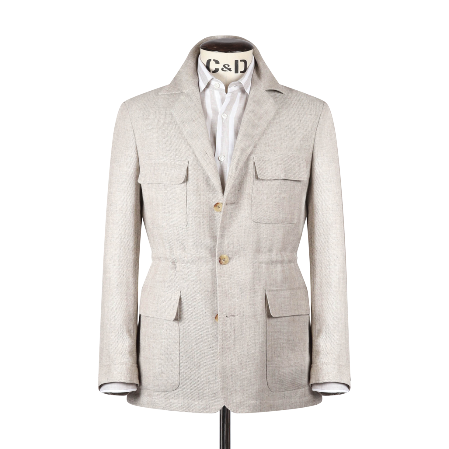 Safari Jacket In Beige Linen Hopsack