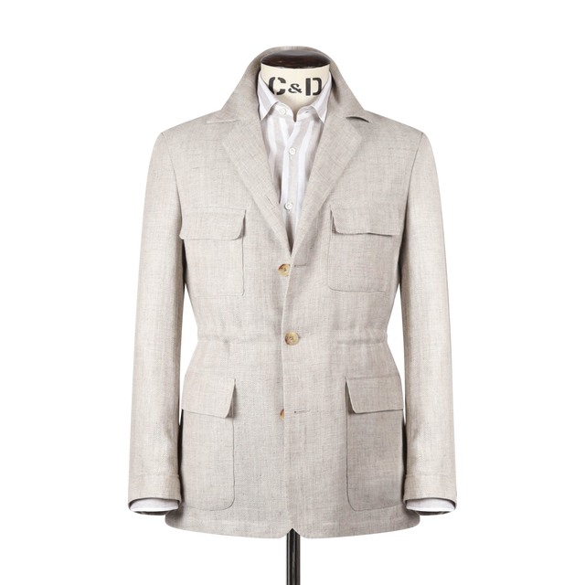 Safari Jacket in Beige Linen Hopsack