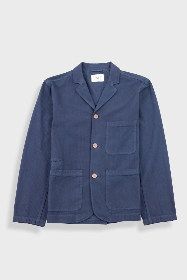 Wide Fit Blazer - Soft Navy Herringbone