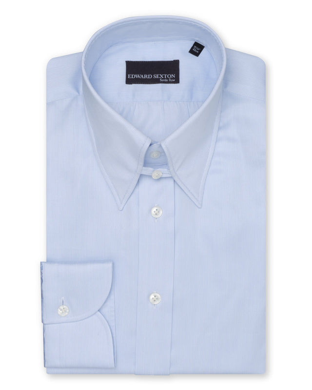 Blue Micro Stripe Silk Blend Tab Collar Shirt