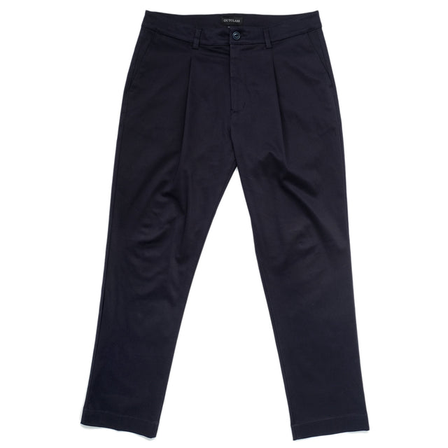 Navy Sateen Pleated Trousers
