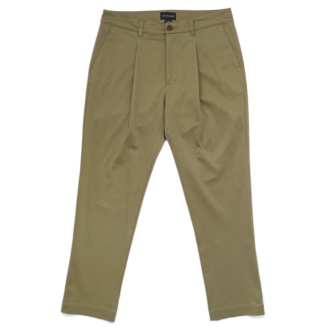 Olive Sateen Pleated Trousers