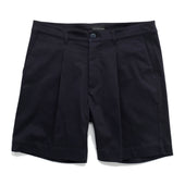 Navy Sateen Pleated Shorts