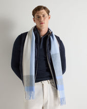 Unisex Cashmere Check Scarf Blue + Grey