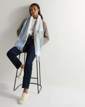 Unisex Cashmere Check Scarf Blue + Grey