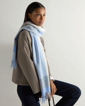 Unisex Cashmere Check Scarf Blue + Grey