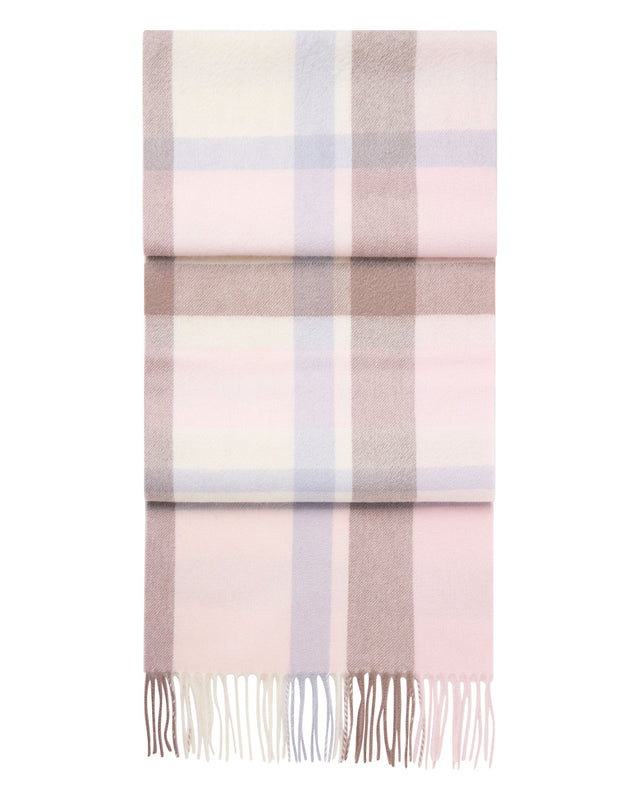 Unisex Cashmere Check Scarf Oatmeal + Grey Check