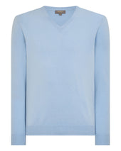 Men's Burlington V Neck Cashmere Jumper Sea Mist Blue