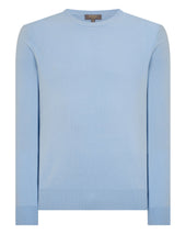 Men's Oxford Round Neck Cashmere Jumper Sea Mist Blue