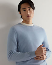 Men's Oxford Round Neck Cashmere Jumper Sea Mist Blue