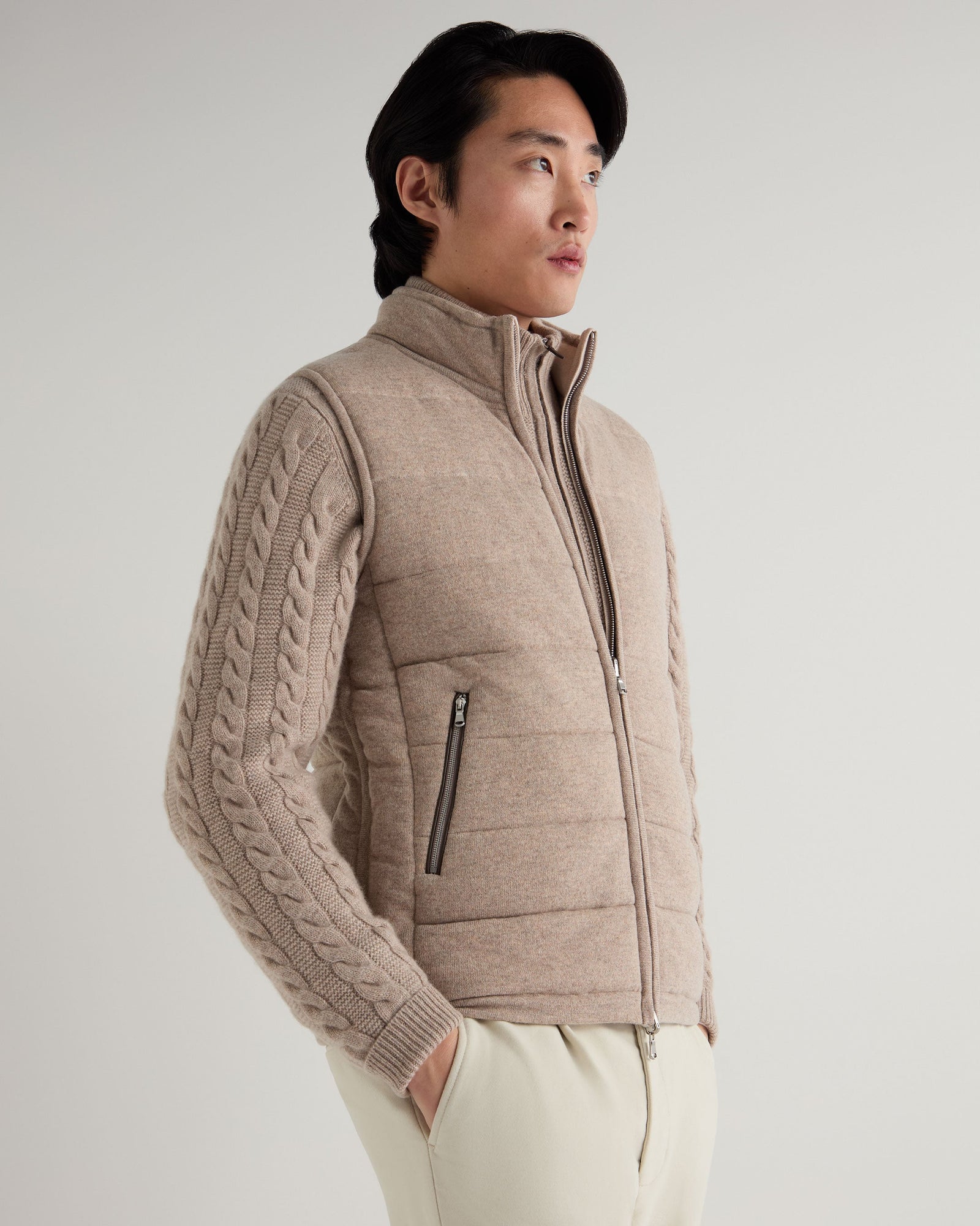 Men's Mall Reversible Cashmere Gilet Oatmeal Brown