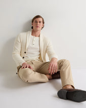 007 Round Neck Cotton Cashmere Henley New White