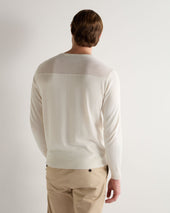 007 Round Neck Cotton Cashmere Henley New White