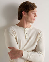 007 Round Neck Cotton Cashmere Henley New White