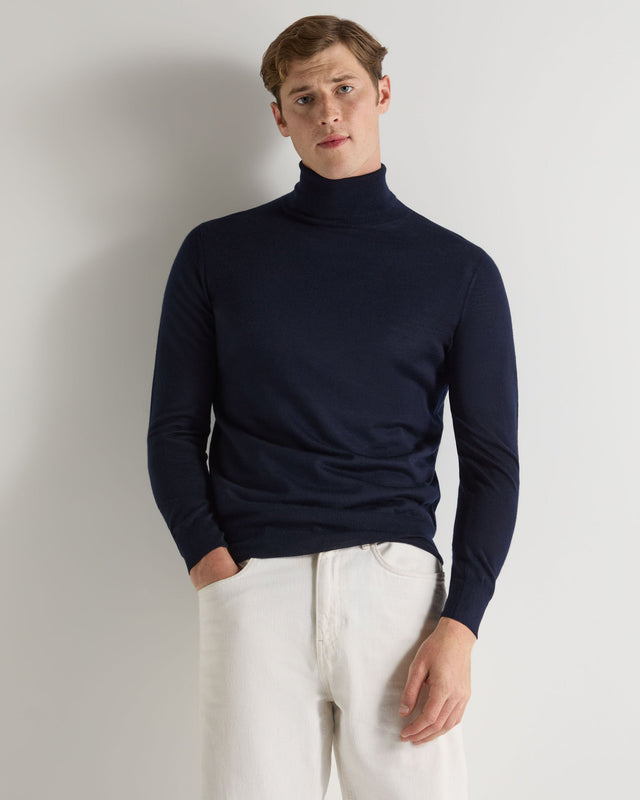 Men's Pimlico Fine Gauge Cashmere Roll Neck Jumper Navy Blue