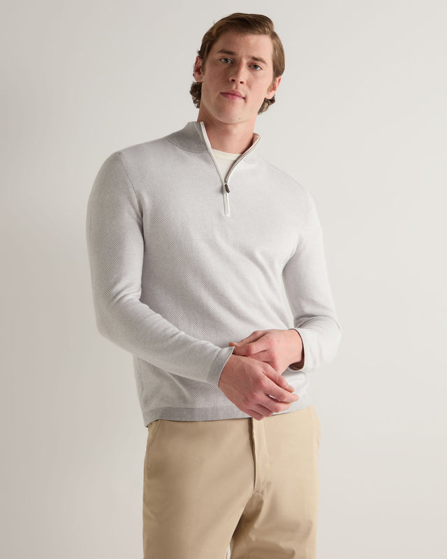 Men's Salcombe Jacquard Half Zip Cotton Cashmere Jumper Fumo Grey