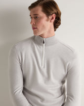 Men S Salcombe Jacquard Half Zip Cotton Cashmere Jumper Fumo Grey