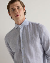 Men's Cannes Linen Shirt Blue Stripe