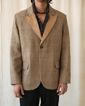 Suede Lapel Silk Blazer