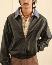Kantha Leather Bomber
