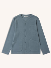 Dunvegan Cardigan in Dusty Blue Brushed Waffle