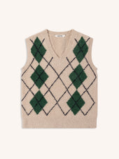 Carron Argyle Vest in Ecru Organic Cotton