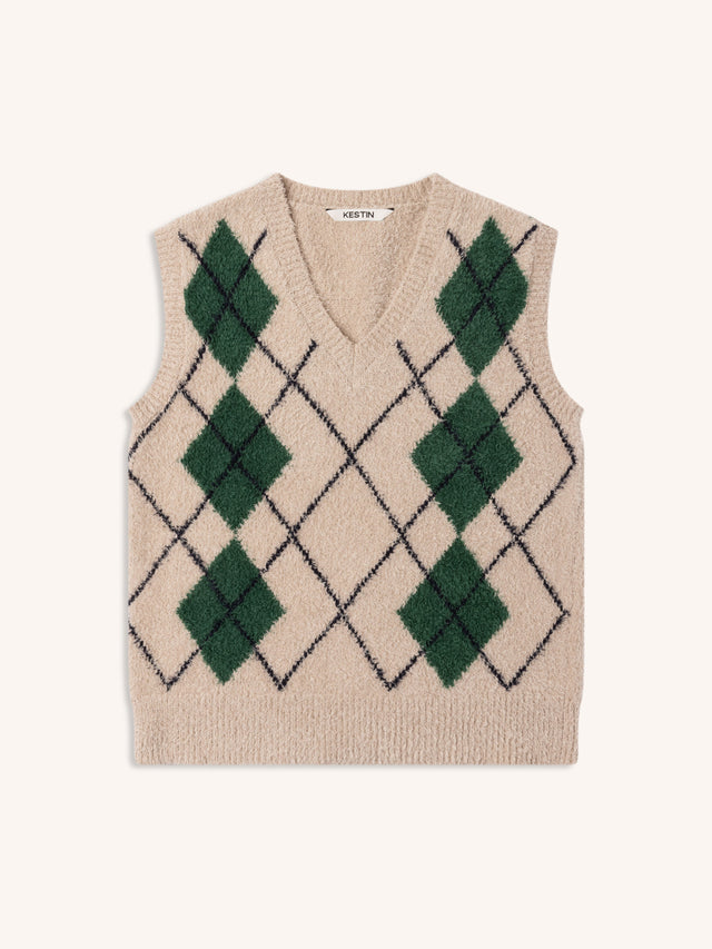 Carron Argyle Vest in Ecru Organic Cotton