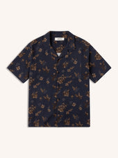Crammond Shirt in Dark Navy Gorse Print Cotton