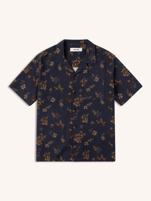 Crammond Shirt in Dark Navy Gorse Print Cotton