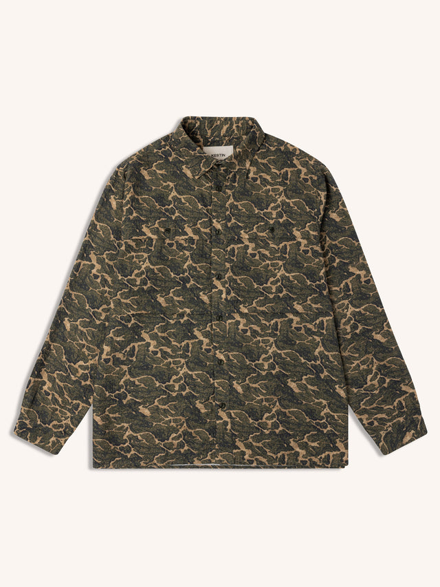 Taymount Overshirt in Olive Landscape Print Cotton