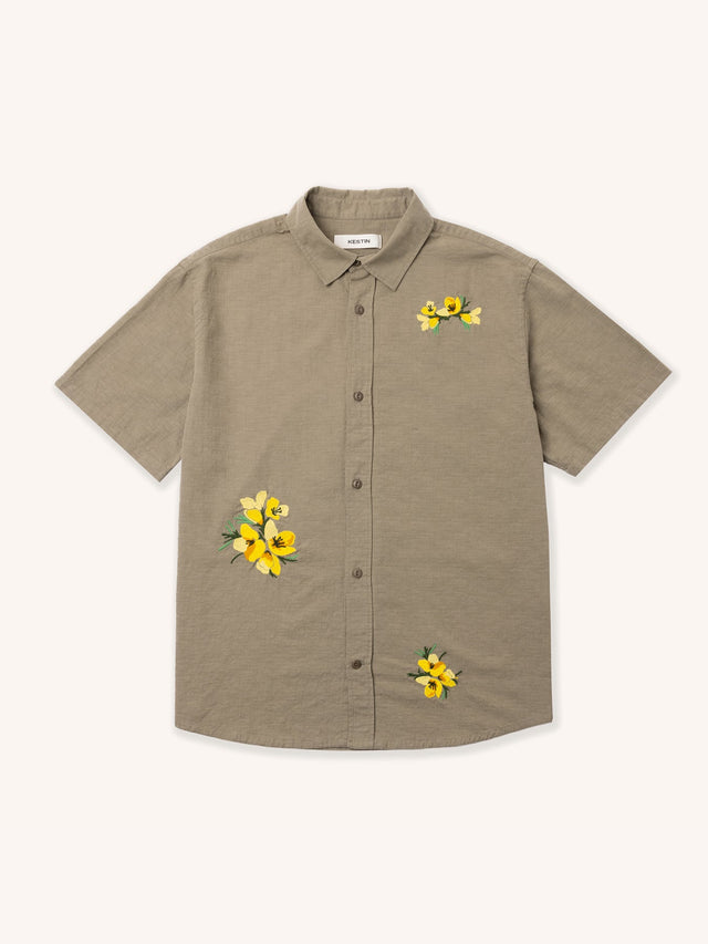 Ferness Oversized Shirt in Sage Floral Slub Cotton