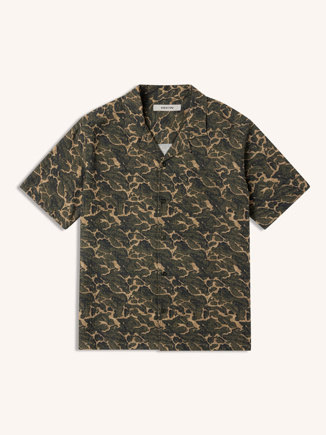 Crammond Shirt in Olive Landscape Print Cotton