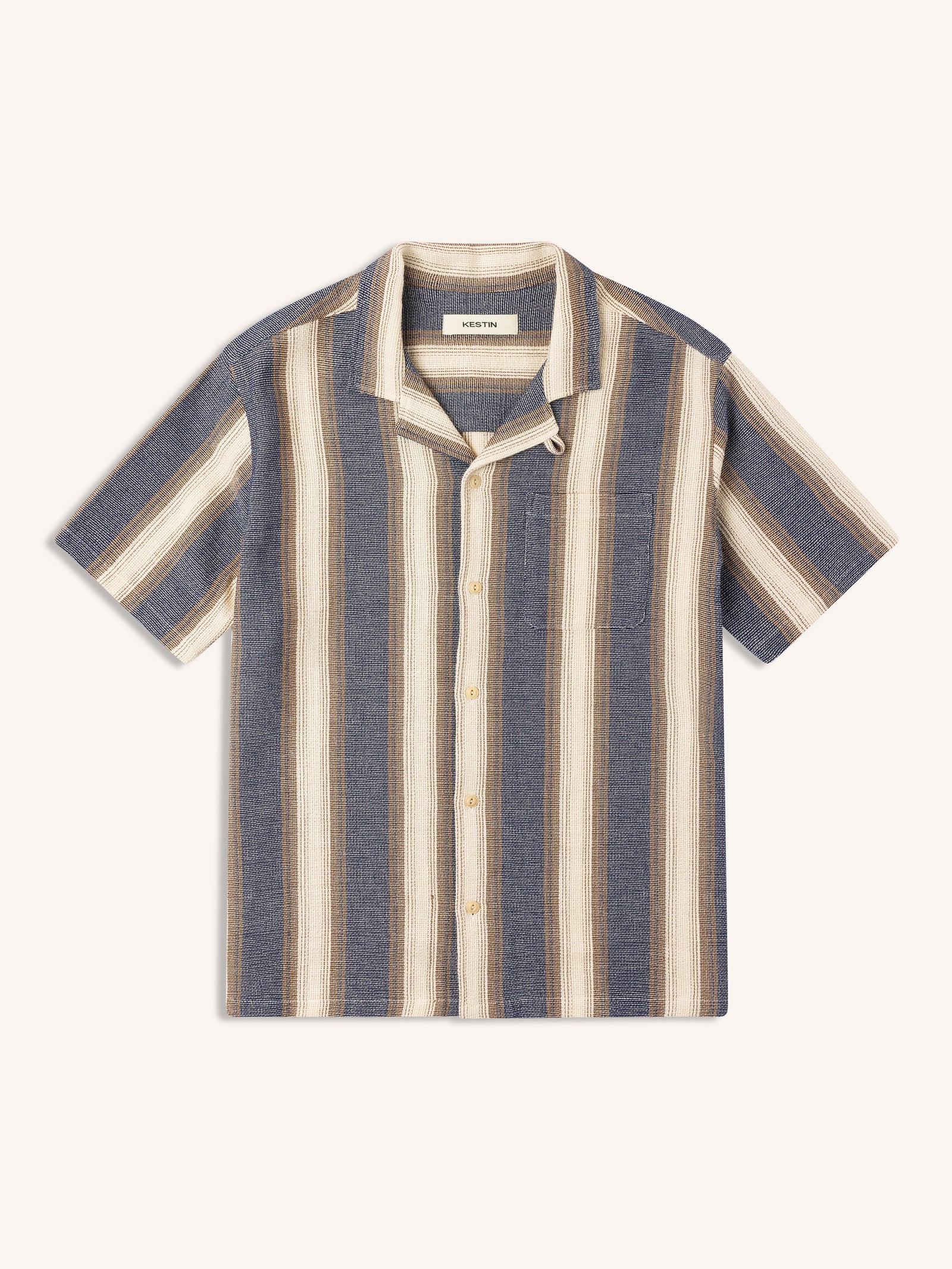 Crammond Shirt In Navy Stripe Open Weave Cotton