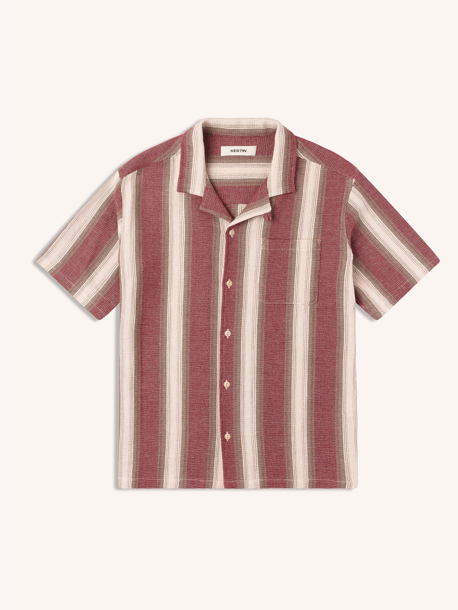 Crammond Shirt In Red Stripe Open Weave Cotton