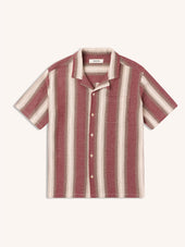 Crammond Shirt in Red / Brown Stripe Open Weave Cotton
