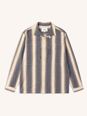 Durno Overshirt in Navy / Brown Stripe Open Weave Cotton