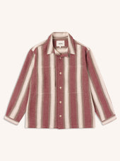 Durno Overshirt in Red / Brown Stripe Open Weave Cotton