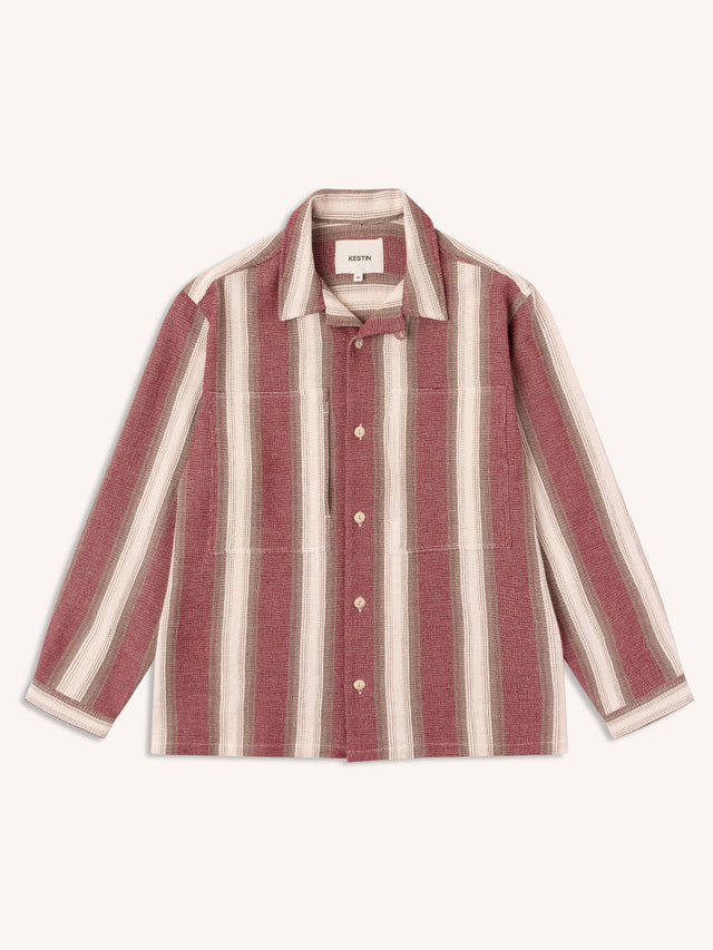 Durno Overshirt in Red / Brown Stripe Open Weave Cotton