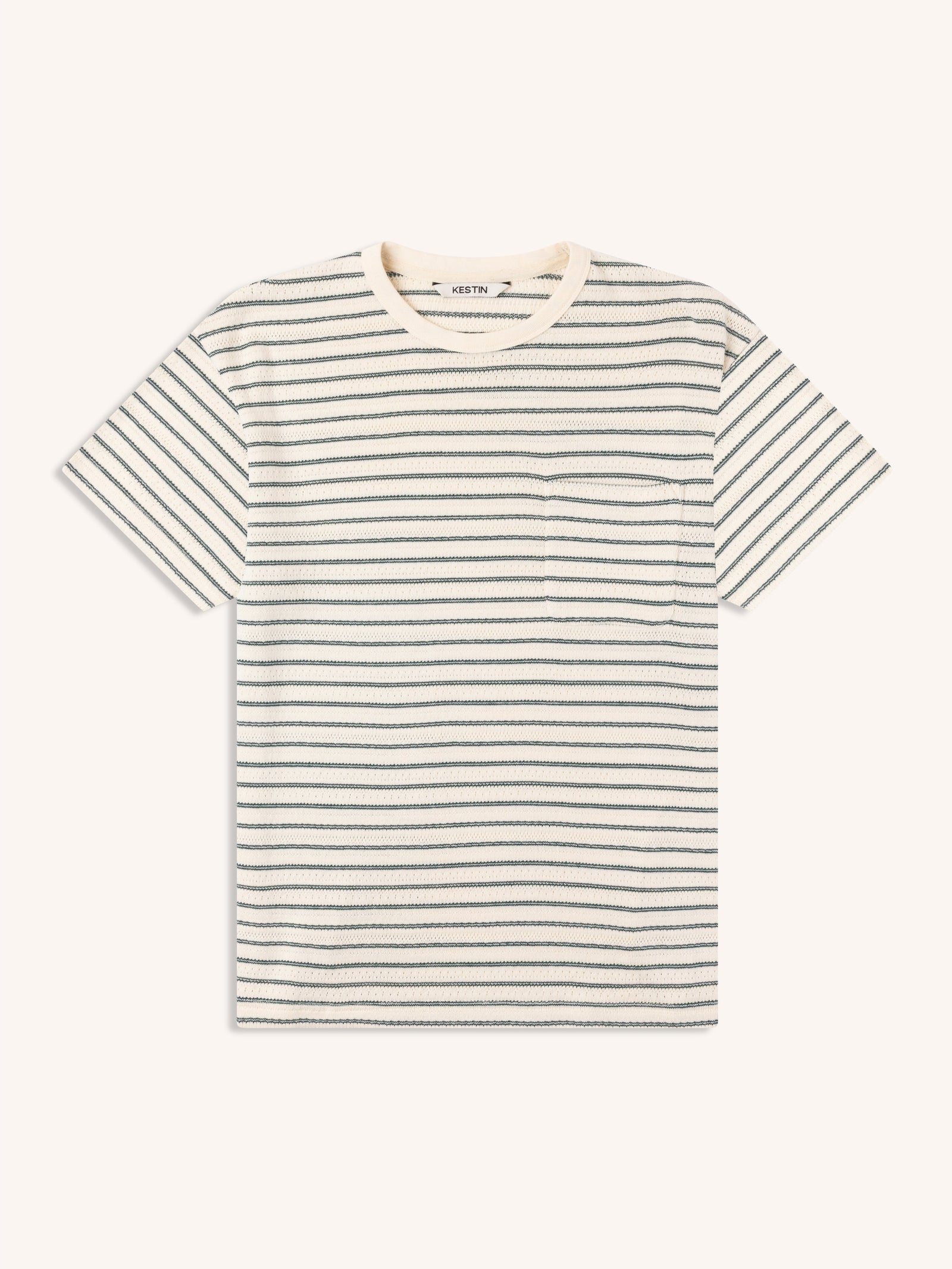 Fly T Shirt In Ecru Green Organic Cotton Knitted Stripe