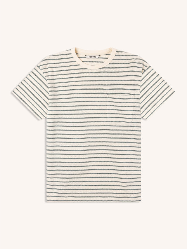 Fly T-Shirt in Ecru / Green Organic Cotton Knitted Stripe