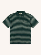 Dunn Polo in Green / Ecru Organic Cotton Knitted Stripe