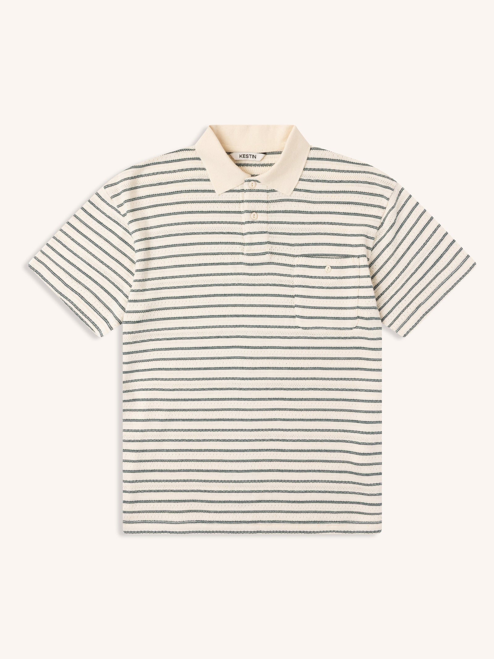 Dunn Polo In Ecru Green Organic Cotton Knitted Stripe