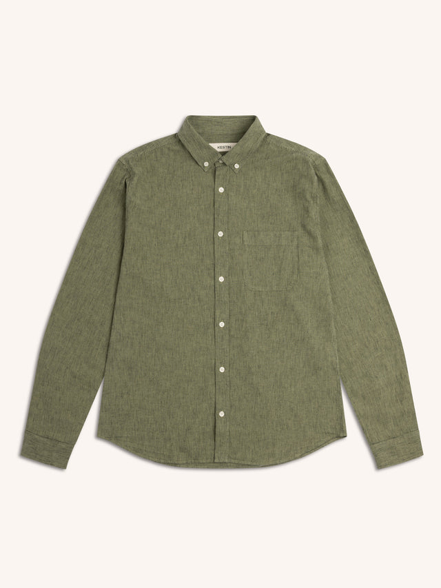 Raeburn Button Down Shirt in Green Linen Blend