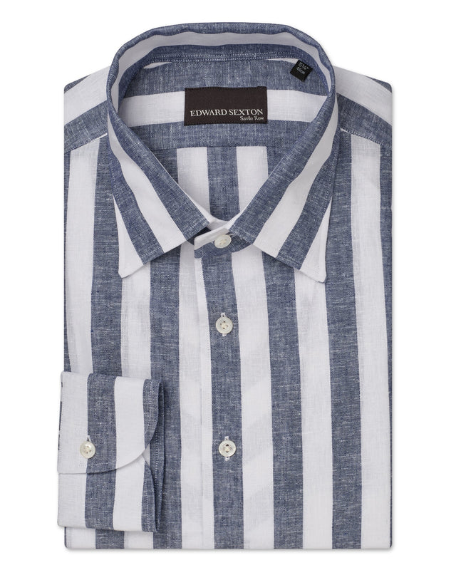 Blue Deck Chair Stripe Linen Relaxed Fit Shirt